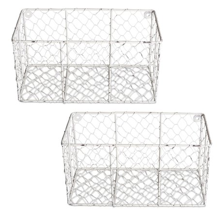 DESIGN IMPORTS Small Antique White Chicken Wire Wall Mount Basket - Set of 2 Z01998